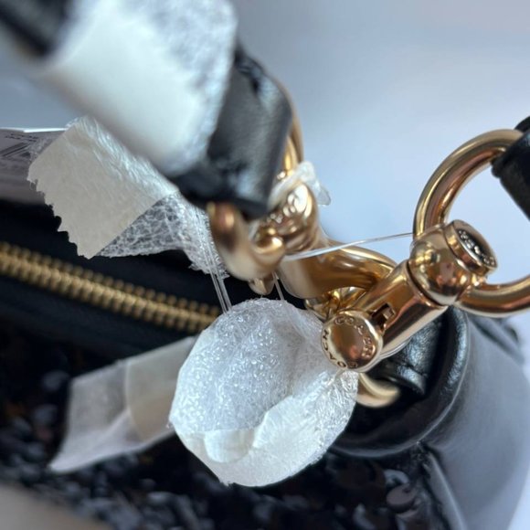 COACH CO951 Teri Shoulder Bag In Sequins And Smooth Leather Gold/Black - Picture 9 of 15